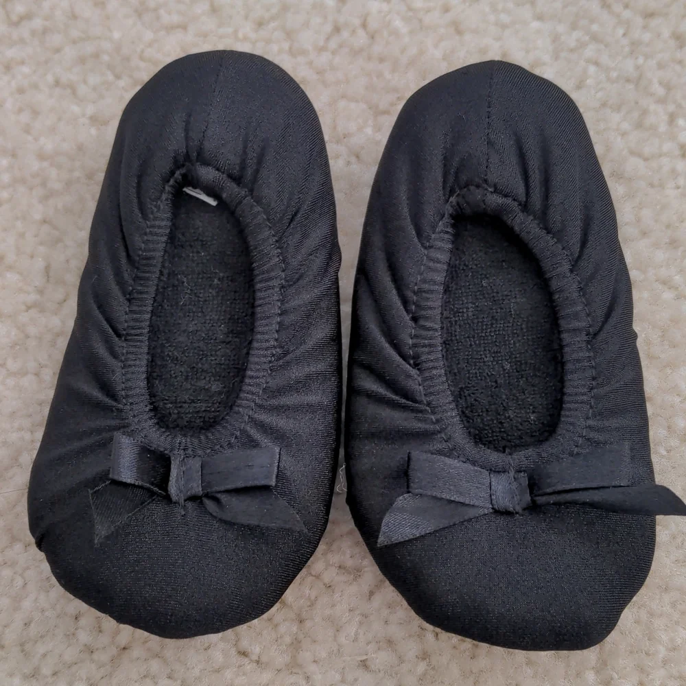 Toddler Black Slip On Ballerina Slippers (Size 6-9)